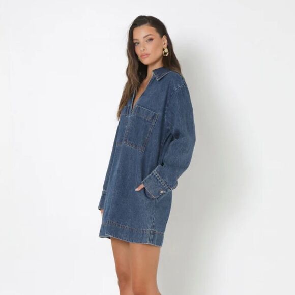 Madison Tara L/Sleeve Dress Denim Size Large Nwt - Picture 2 of 6